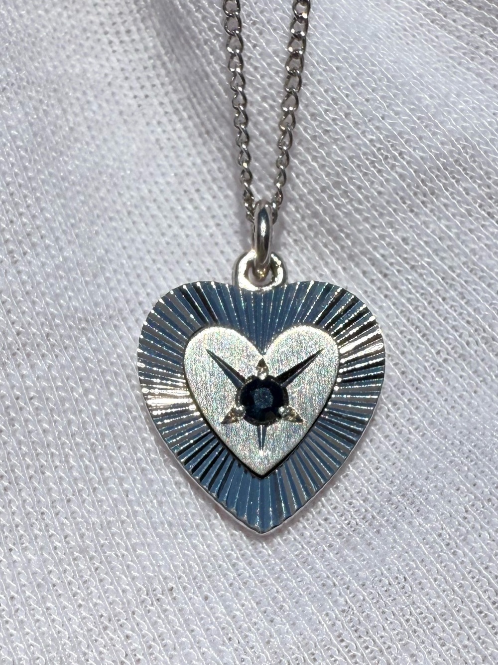 ✨ Sterling Silver Celestial Starburst Textured Heart Pendant Necklace ✨